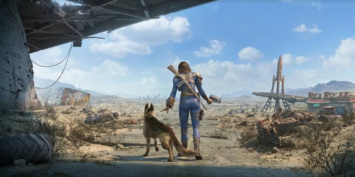 Arte promocional do Sole Survivor e Dogmeat de Fallout 4
