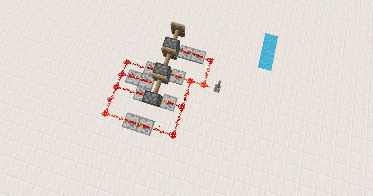 Um extensor de pistão triplo no Minecraft feito apenas com repetidores e redstone.