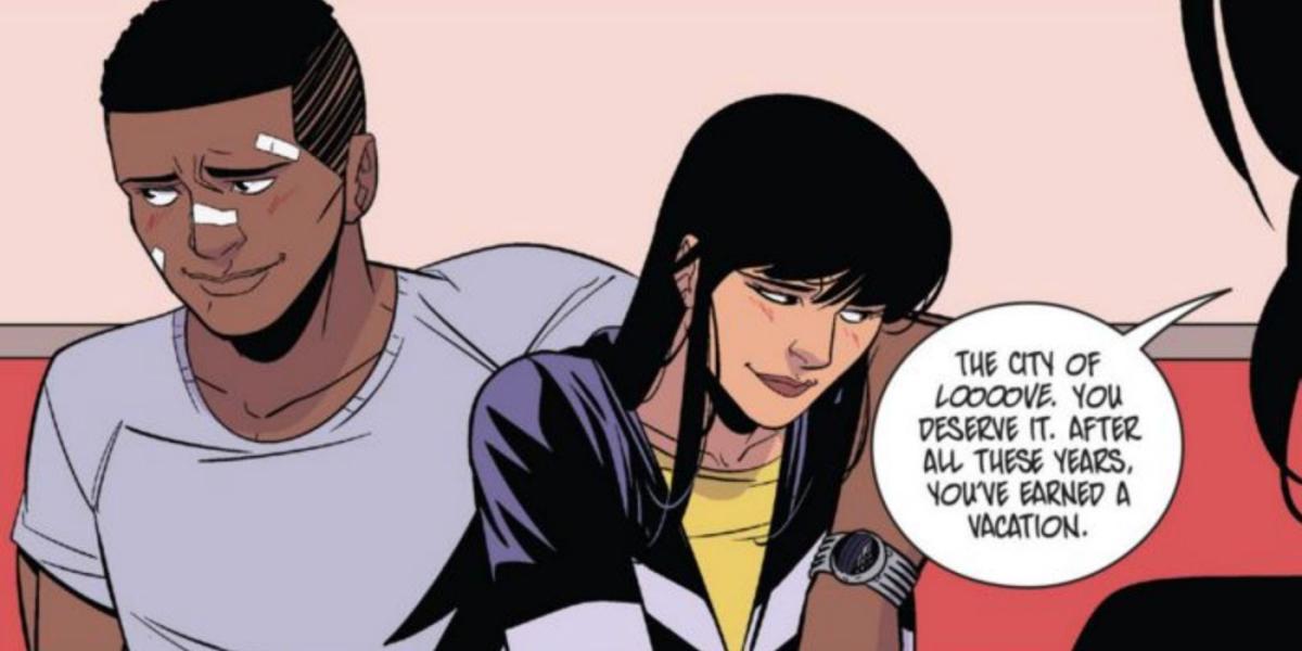 Zack e Trini em quadrinhos rosa de Mighty Morphin Power Rangers