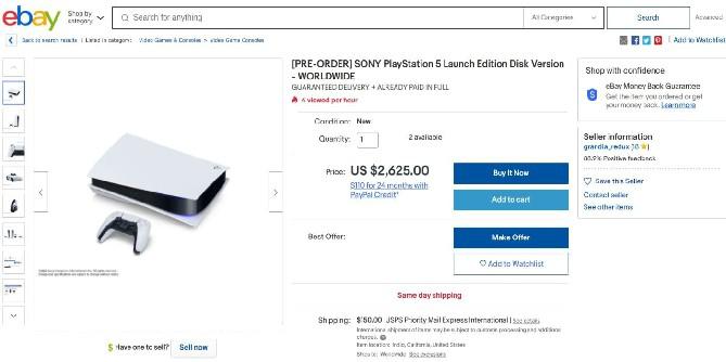 Pré-encomendas do PS5 estão indo por grandes quantias no Ebay