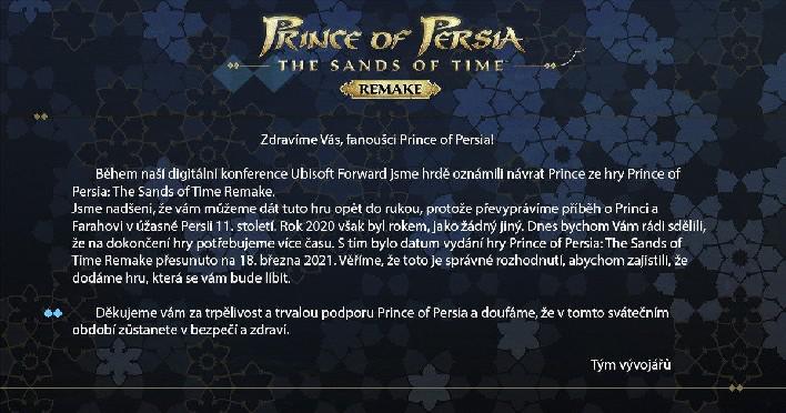 Prince of Persia: The Sands of Time Remake adiado para março de 2021