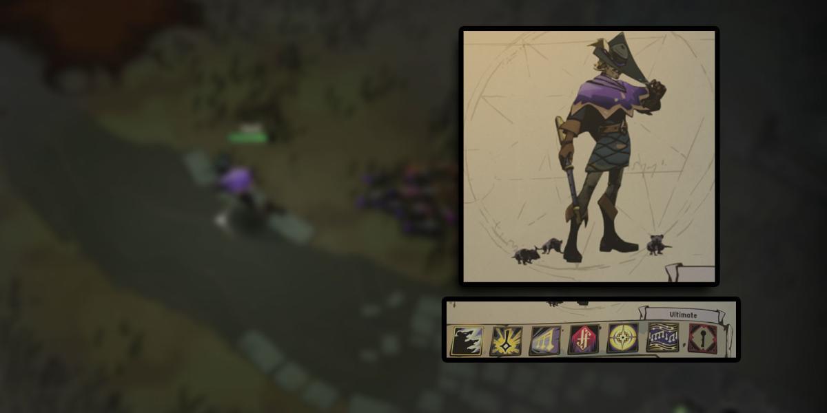 Captura de tela Ravenswatch - Pied Piper com PNG de personagens e habilidades no topo