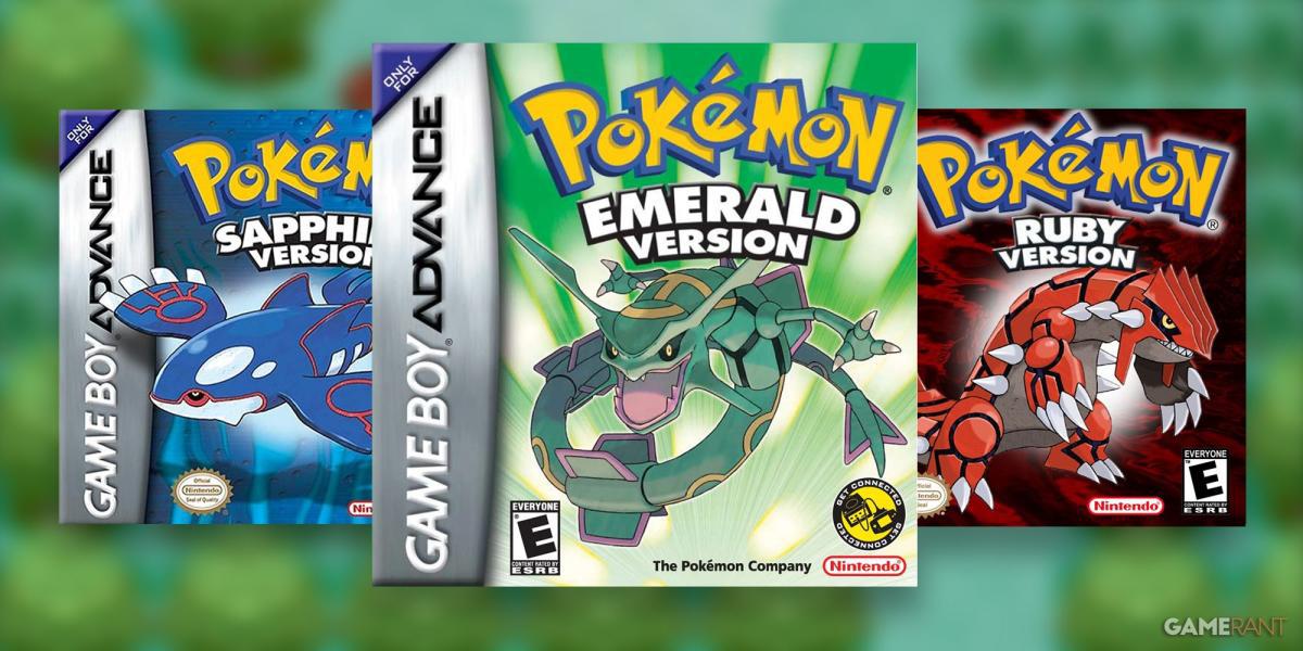 Arte da caixa Pokemon Sapphire, Emerald e Ruby