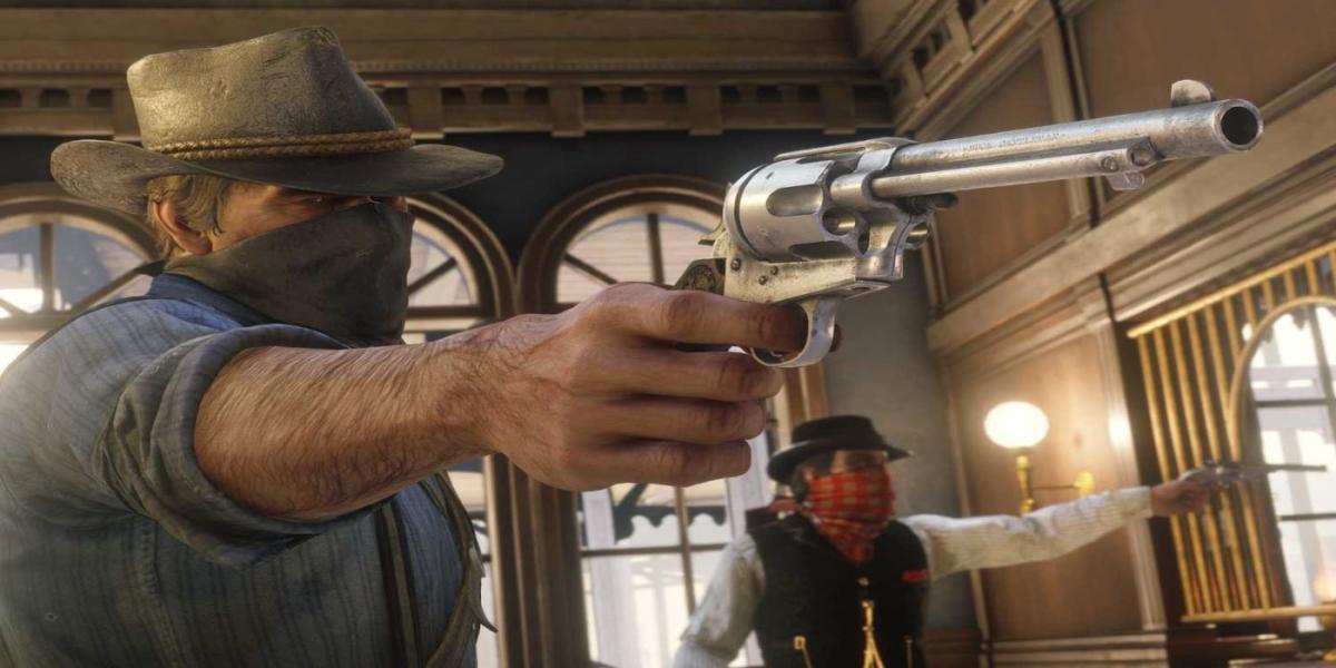 Red Dead Redemption 2 Arthur segurando Cattleman Revolver