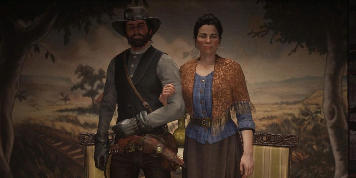 John Marston e Abigail Roberts em Red Dead Redemption 2