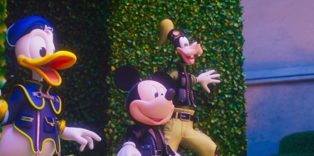 Captura de tela de Kingdom Hearts 3 Mickey, Donald e Pateta