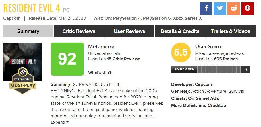 Resident Evil 4 PC Revisão Metacritic Bombing