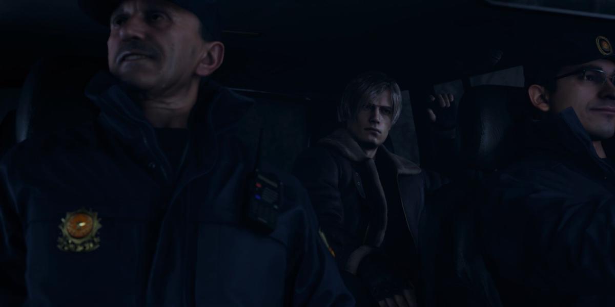 Uma cena com personagens no remake de Resident Evil 4