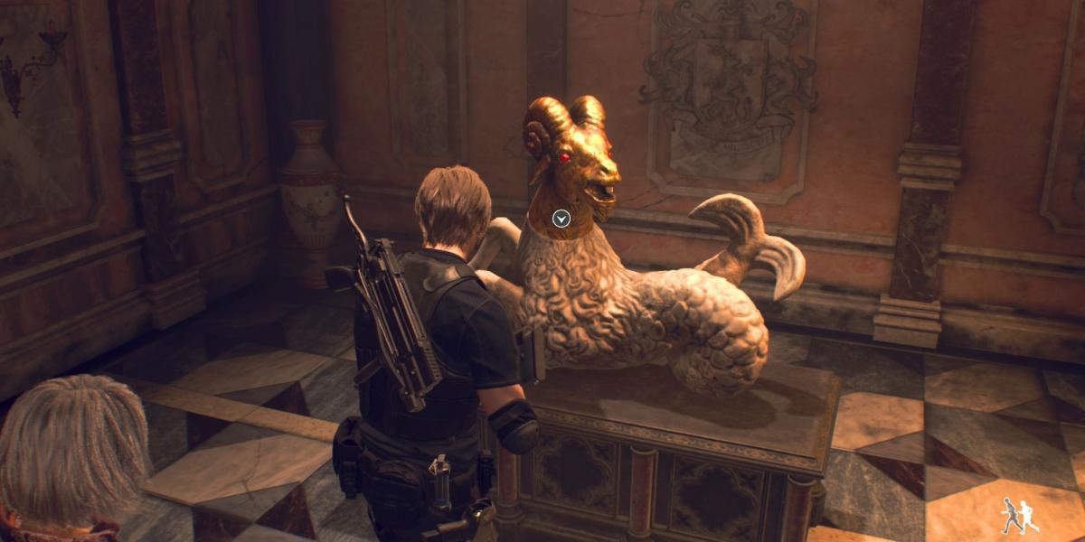 Resident evil 4 remake estátua de cabeça de cabra