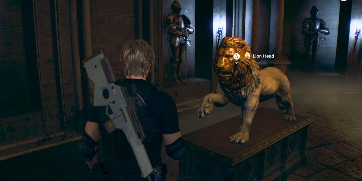 Resident evil 4 remake estátua de cabeça de leão