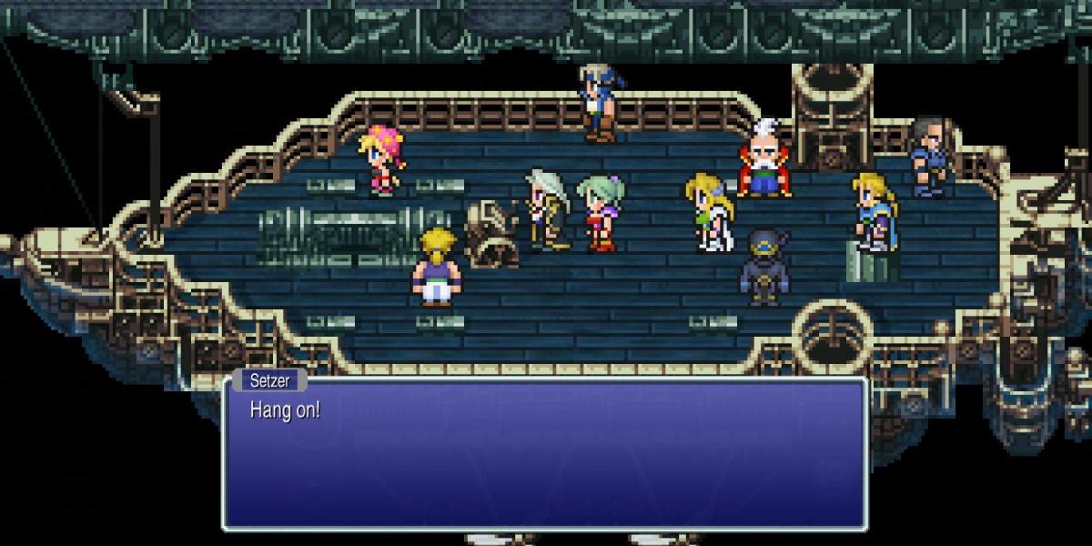 Personagens Final Fantasy 6 Pixel Remaster no dirigível