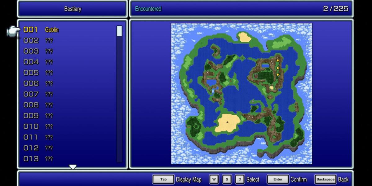 Mapa do mundo bestiário de Final Fantasy 3 Pixel Remaster