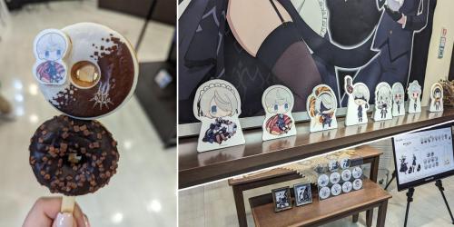 Rosquinhas de chocolate de personagens de NieR Automata no Animate Cafe