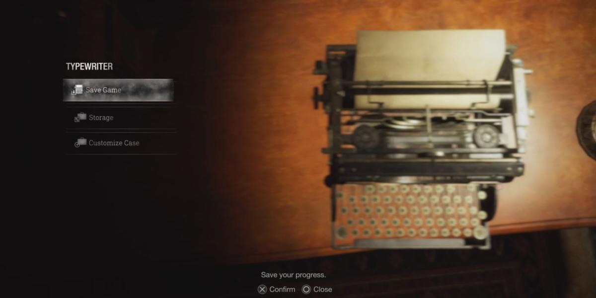 Salvando o jogo em uma máquina de escrever em Resident Evil 4 Remake