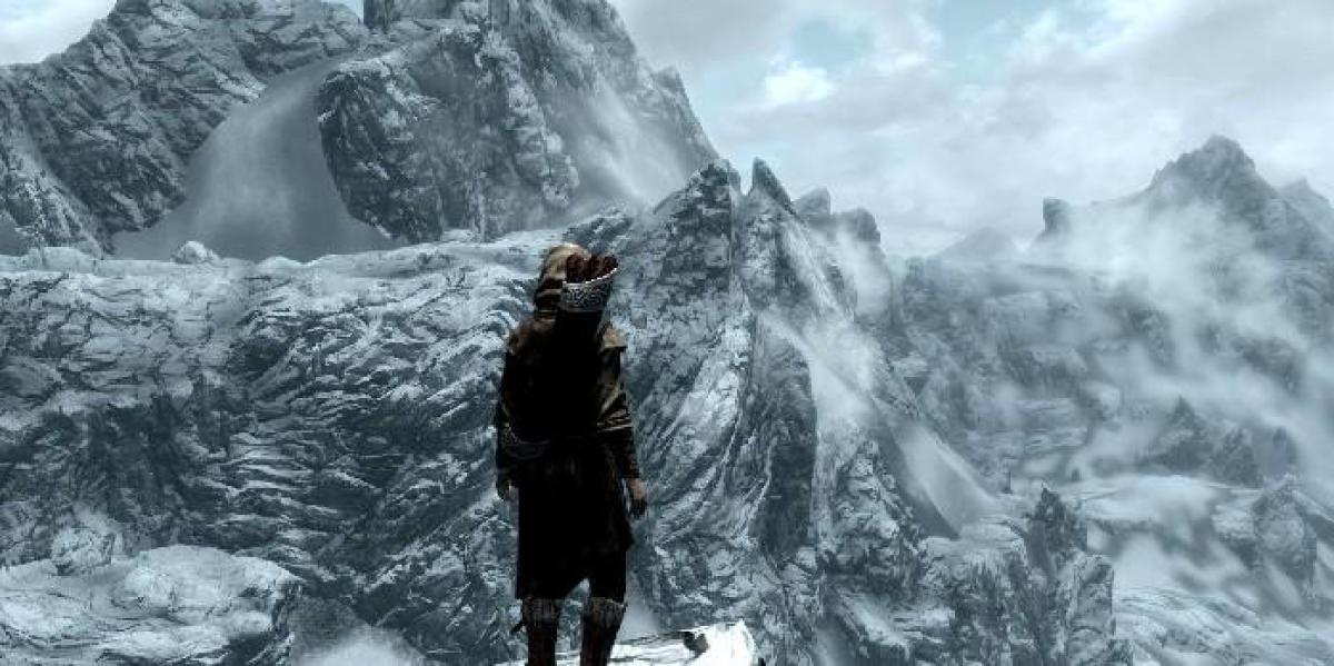 Skyrim Death Animation mostra o jogador deslizando por uma montanha inteira
