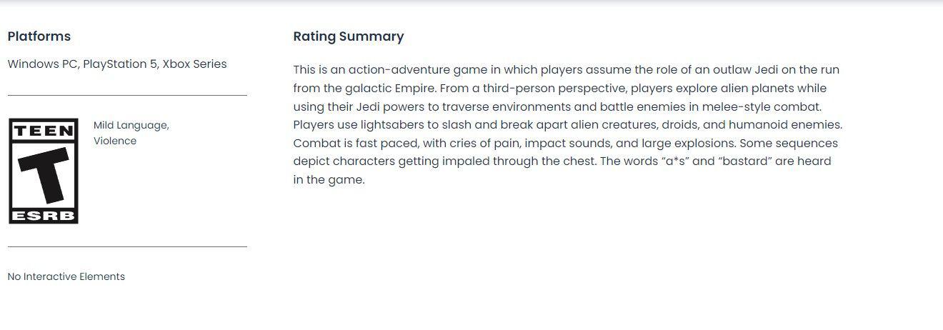 Star Wars Jedi: Survivor obtém classificação ESRB antes do lançamento