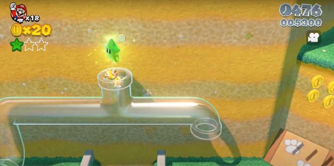 Super Mario 3D World + Bowser s Fury: World 1-1 Green Stars and Stamp Location