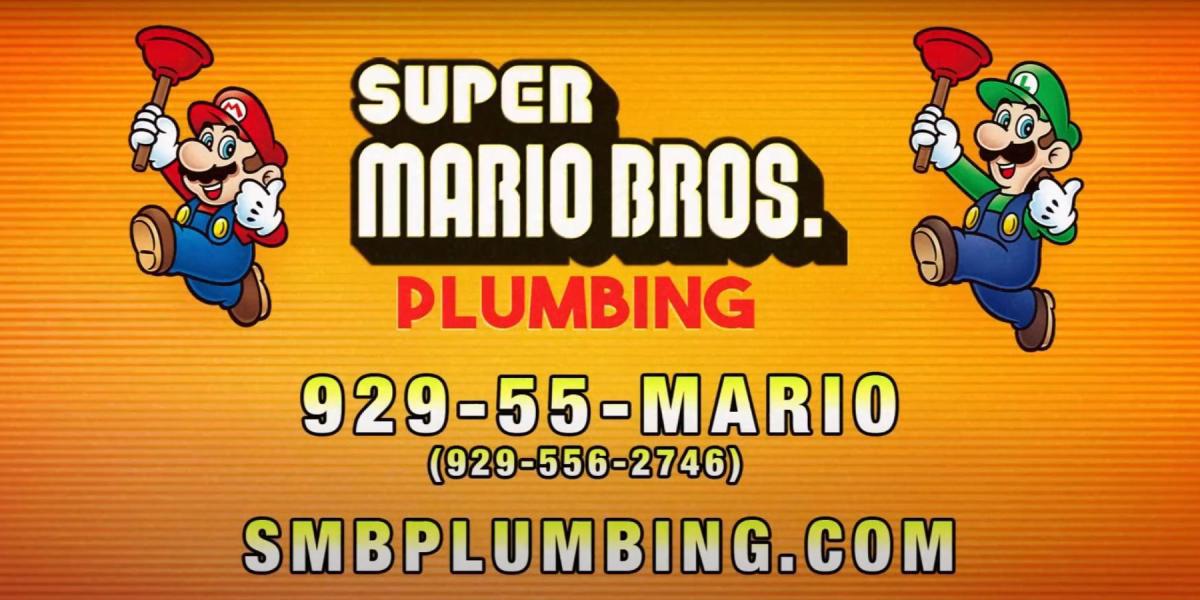 Folheto de Super Mario Bros. Plumbing no estilo artístico de Mario 3