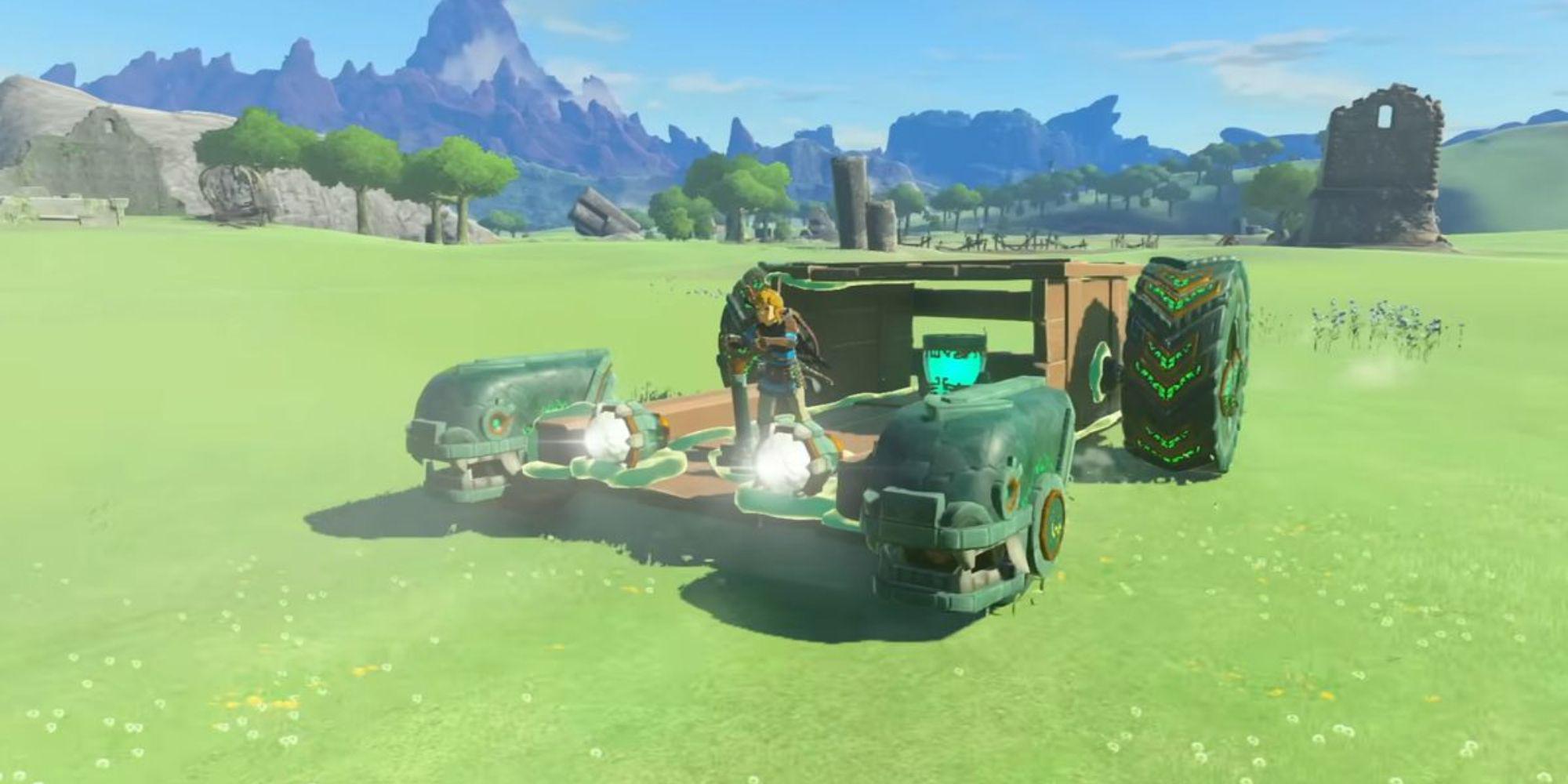 Link dirigindo um carro em Tears of the Kingdom