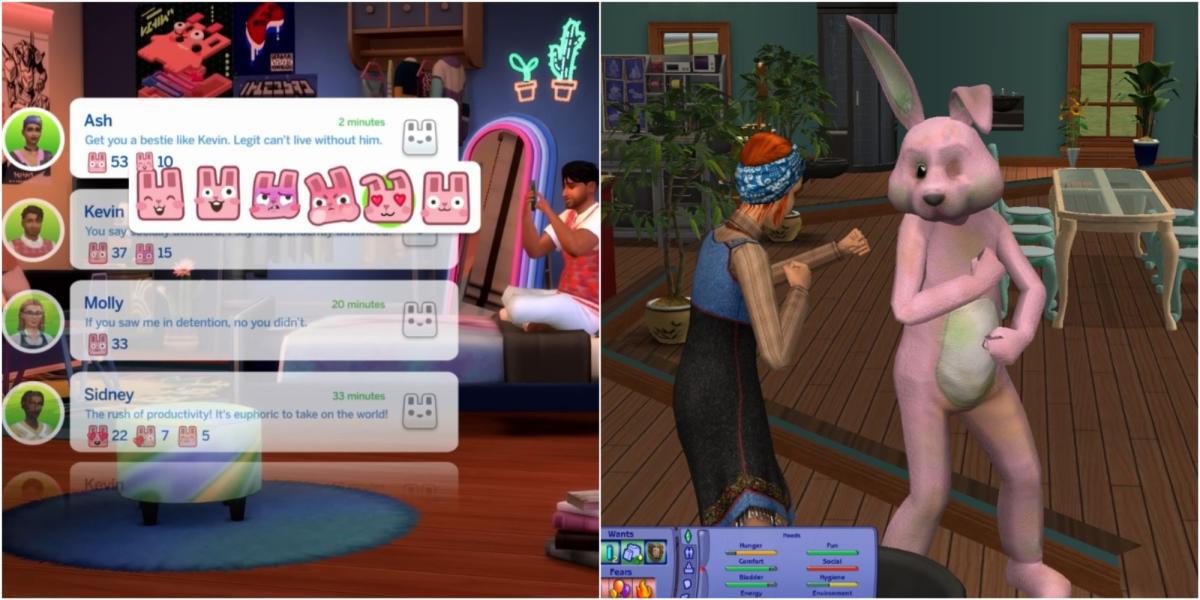 Aplicativo Social Bunny no The Sims 4 e NPC no The Sims 2