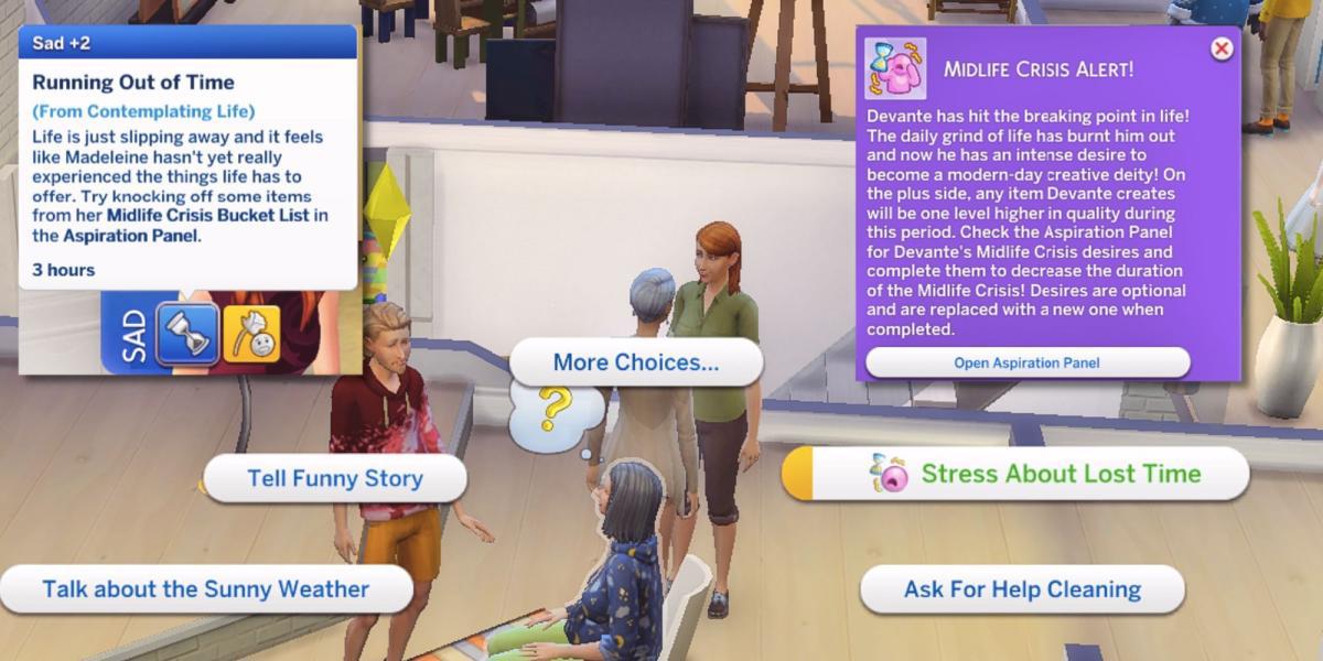 The Sims 4 Crescendo Juntos Notificação de Crise de Meia-Idade, Interação, Moodlet