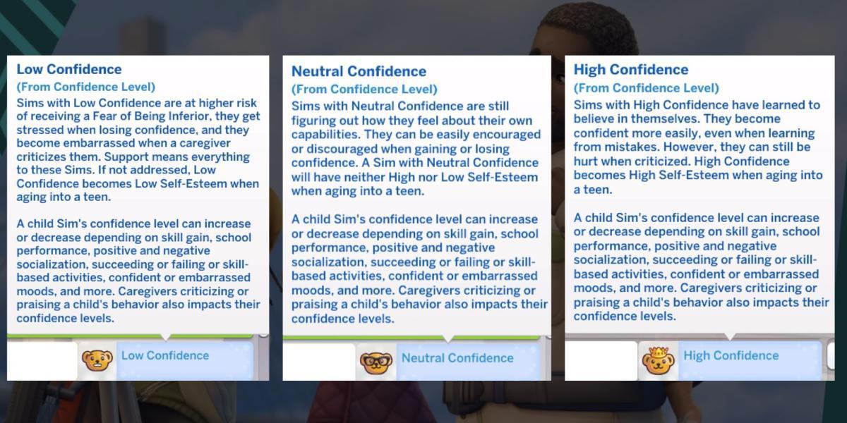 The Sims 4 Crescendo Juntos Níveis de Confiança Baixo Neutro Alto