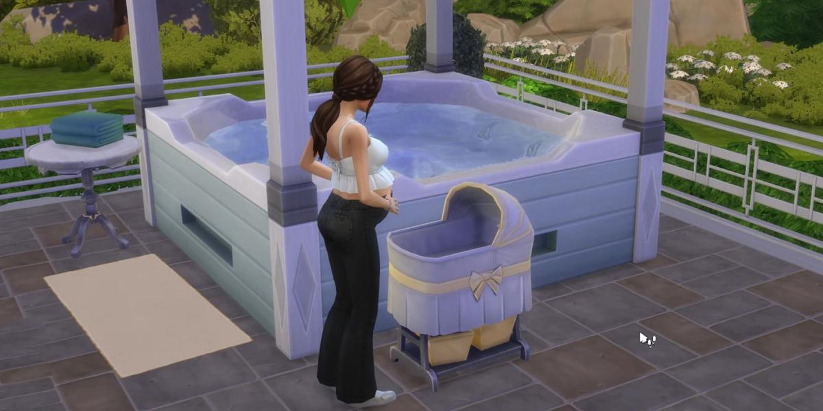 Sims femininas dando à luz a um bebê alienígena no The Sims 4