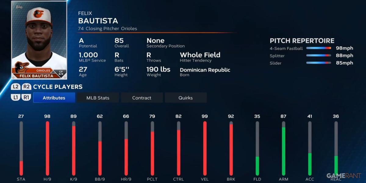 MLB The Show 23 Felix Bautista Cartão de jogador de pré-temporada