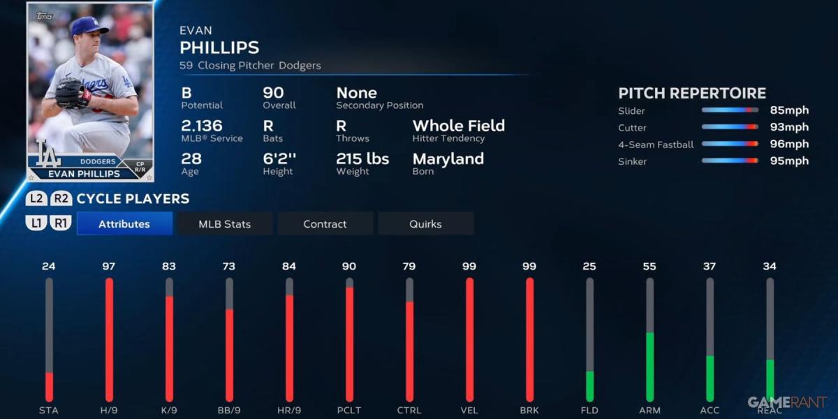 MLB The Show 23 Evan Phillips Cartão de jogador de pré-temporada