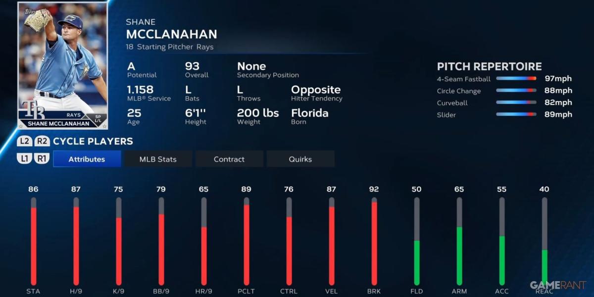 Cartão de jogador de pré-temporada Shane McClanahan MLB The Show 23