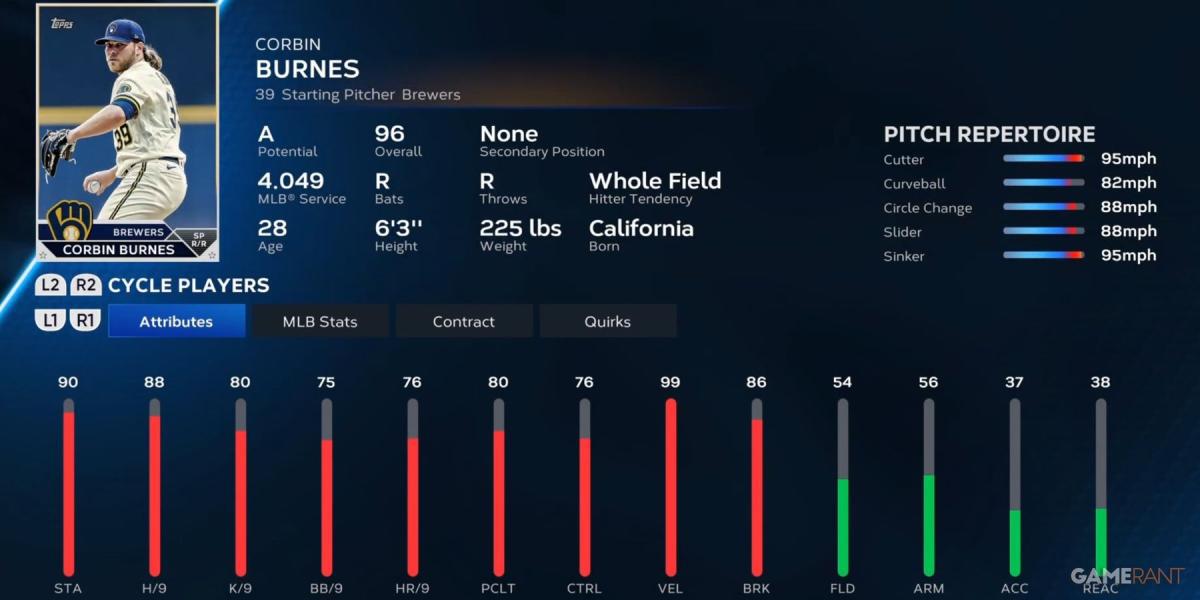 Cartão de jogador de pré-temporada MLB The Show 23 Corbin Burnes