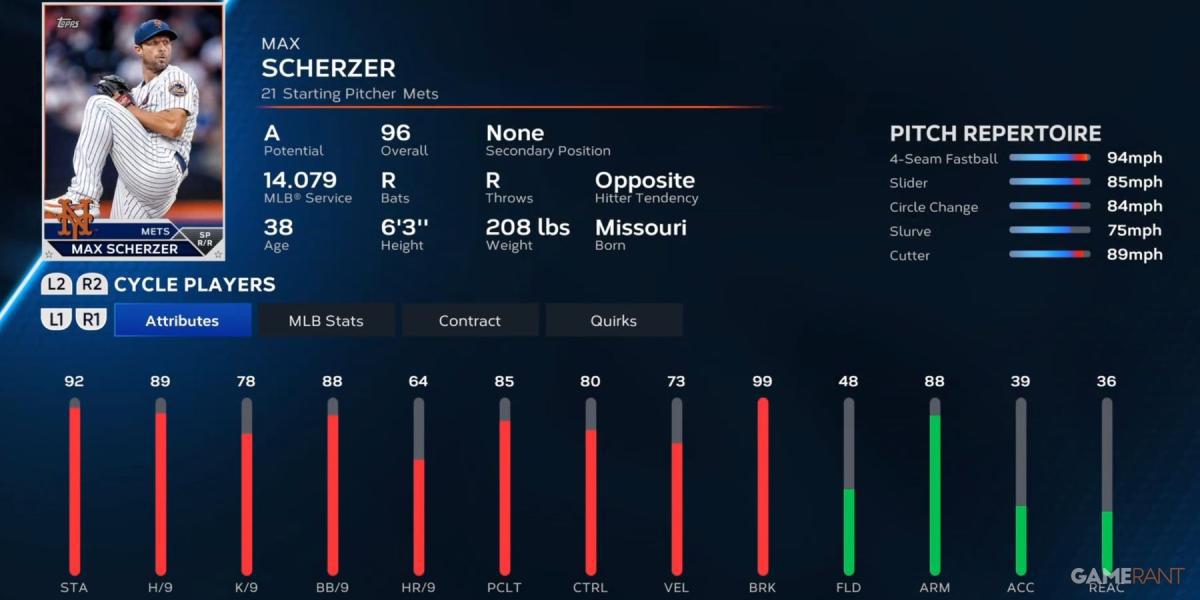Cartão de jogador de pré-temporada MLB The Show 23 Max Scherzer