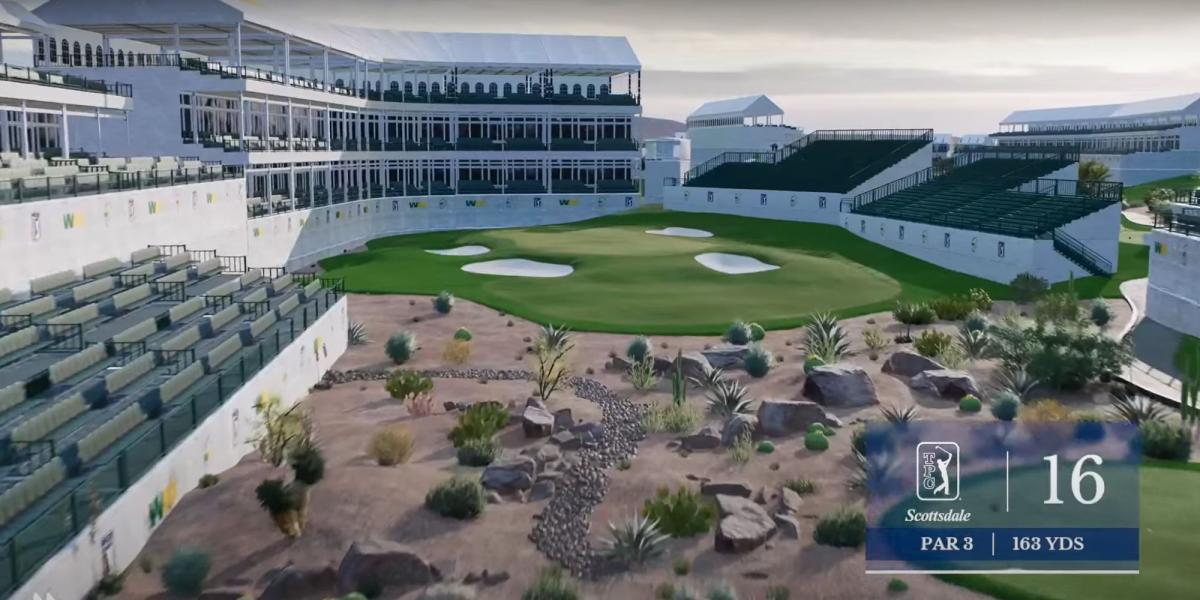 O famoso buraco do estádio do campo TPC Scottsdale no EA Sports PGA Tour