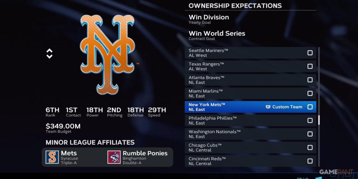 Classificação da pré-temporada do MLB The Show 23 Mets