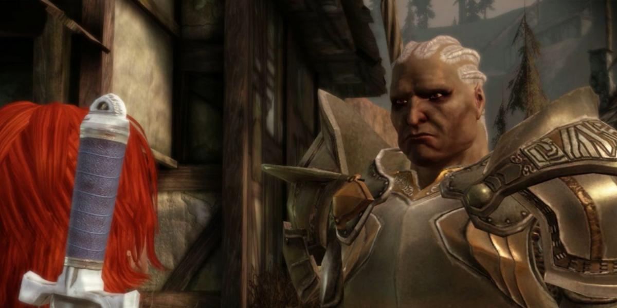 Sten encarando o jogador em Dragon Age: Origins