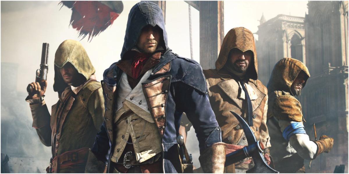 Assassin's Creed Unity Assassins em pé diante da barricada