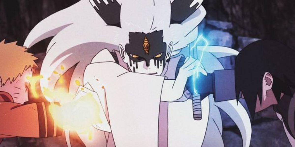Momoshiki Naruto e Sasuke em batalha