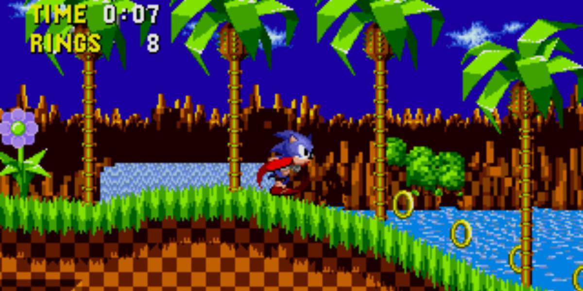Sonic correndo na Green Hill Zone