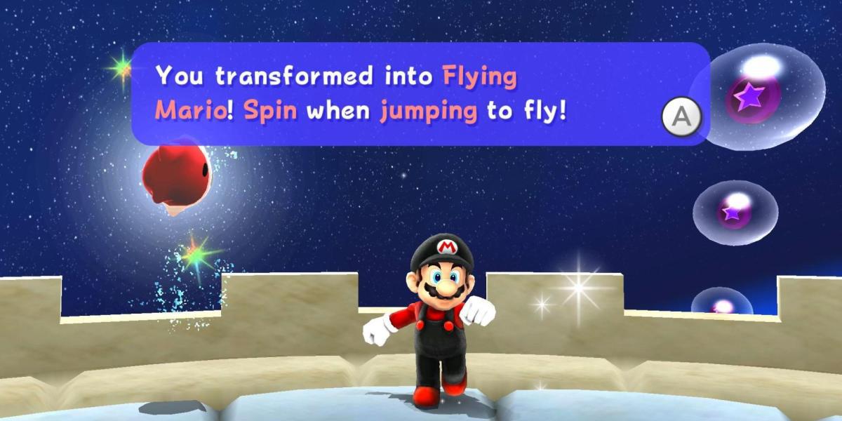 Mario após a primeira obtenção de uma estrela vermelha no Galaxy