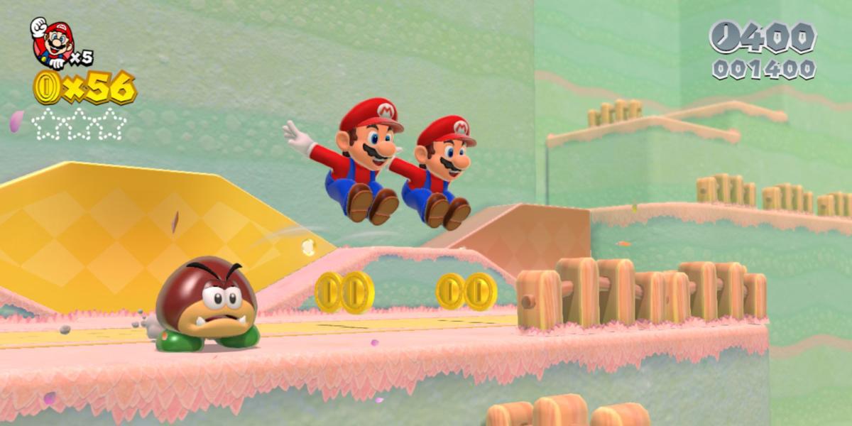 Dois Marios saltando sobre uma borda