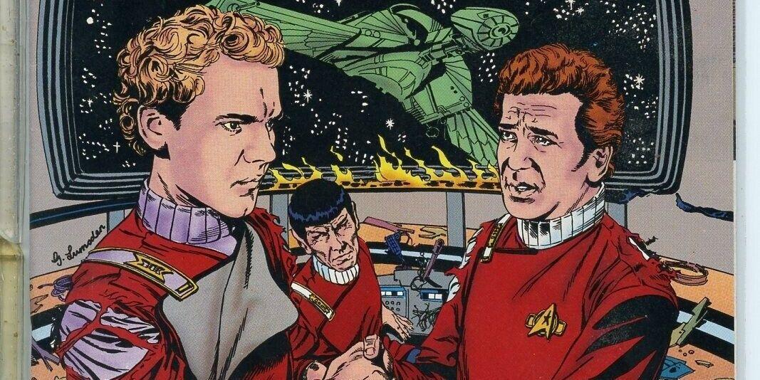 Camisas vermelhas com capa de quadrinhos de Star Trek 1989