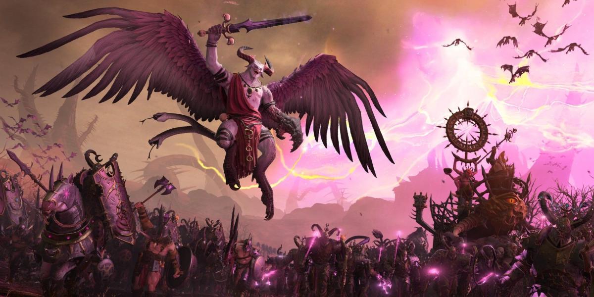 Total War: Warhammer 3 Azazel liderando seus exércitos