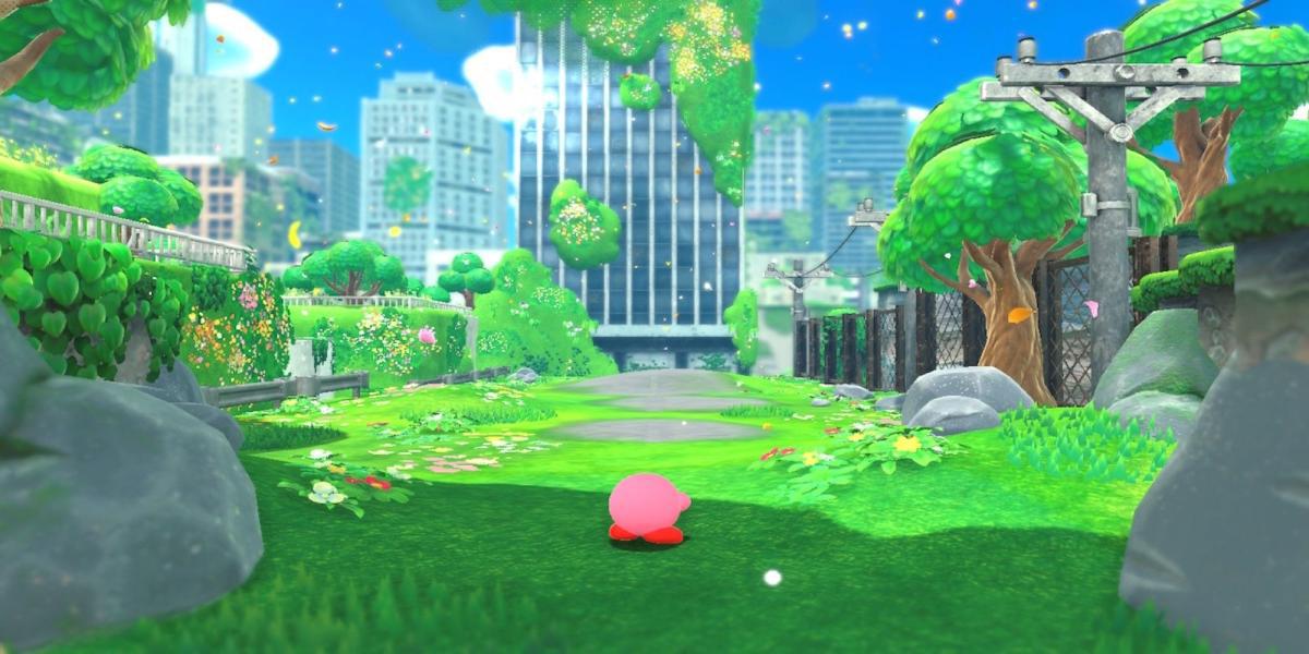 Explorando um nível em Kirby and the Forgotten Land