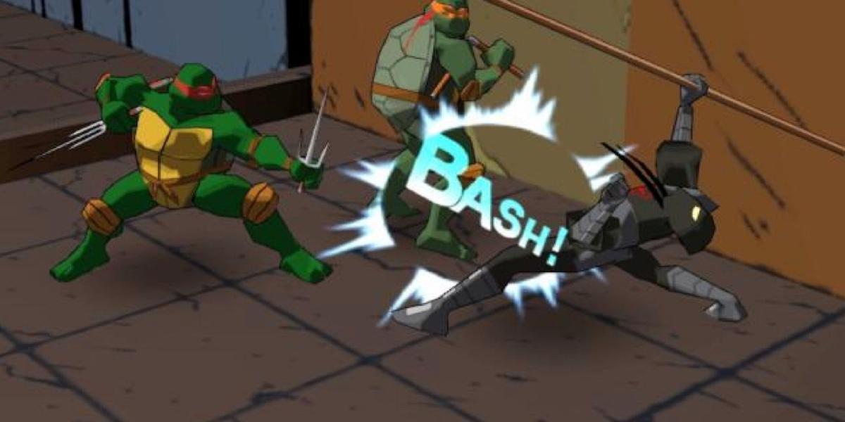 Lutando contra inimigos em Teenage Mutant Ninja Turtles GameCube