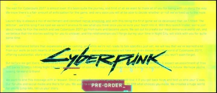 Trailer de lançamento de Cyberpunk 2077 tem mensagem secreta