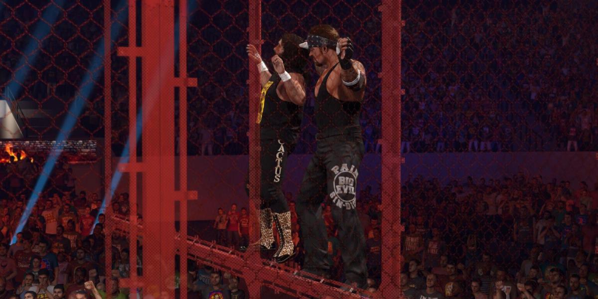 WWE2K23 Undertaker. batendo Cactus na parede celular