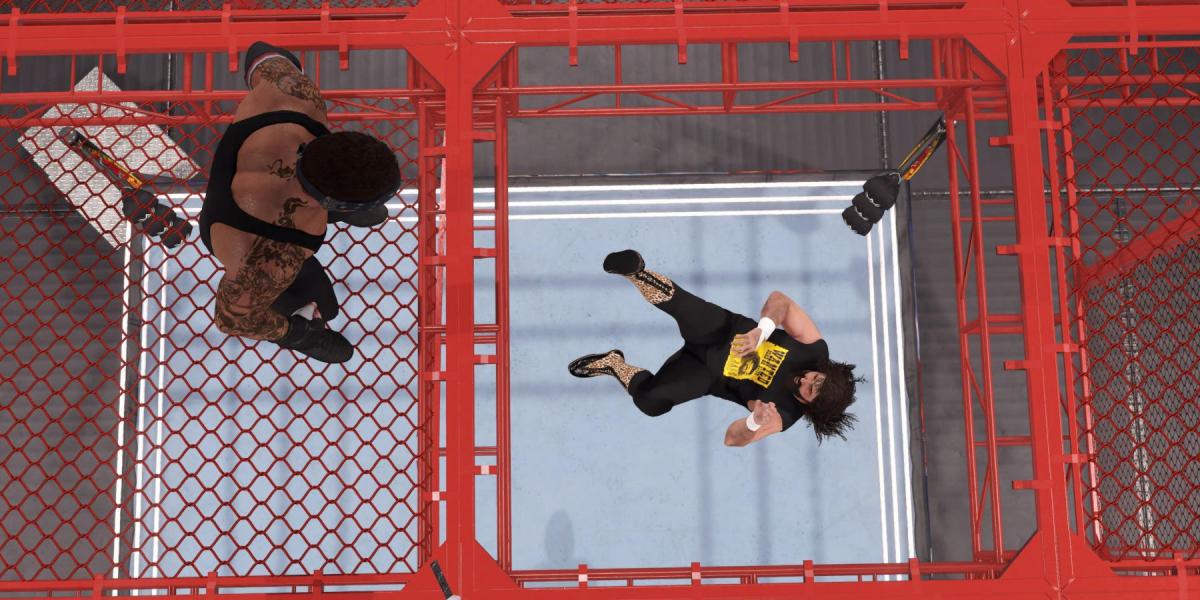 WWE2K23 Cactus caindo do teto da cela