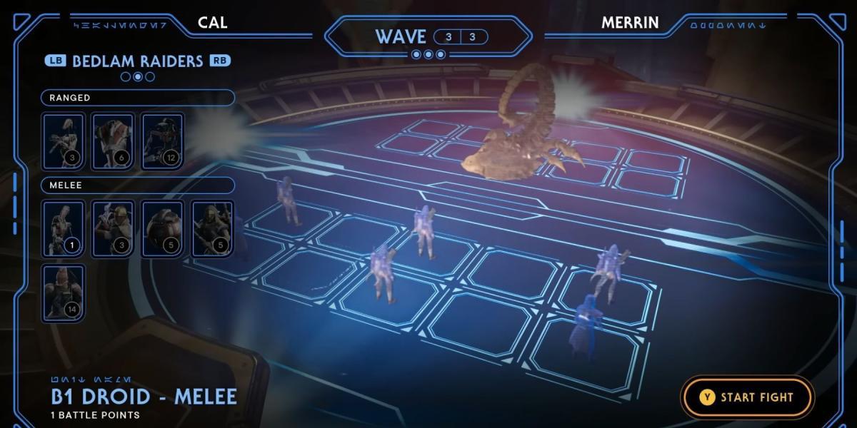 imagem mostrando como vencer a terceira rodada da luta merrin em holotaxia do sobrevivente jedi de star wars.