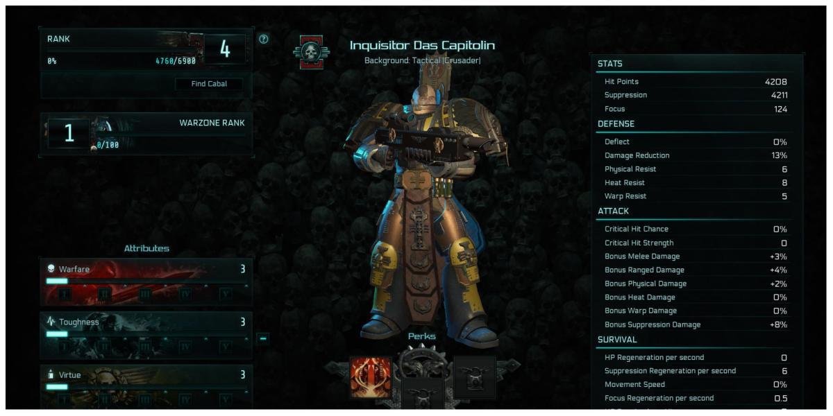 tela de informações para um Tactical Crusader em Warhammer 40.000: Inquisitor - Martyr