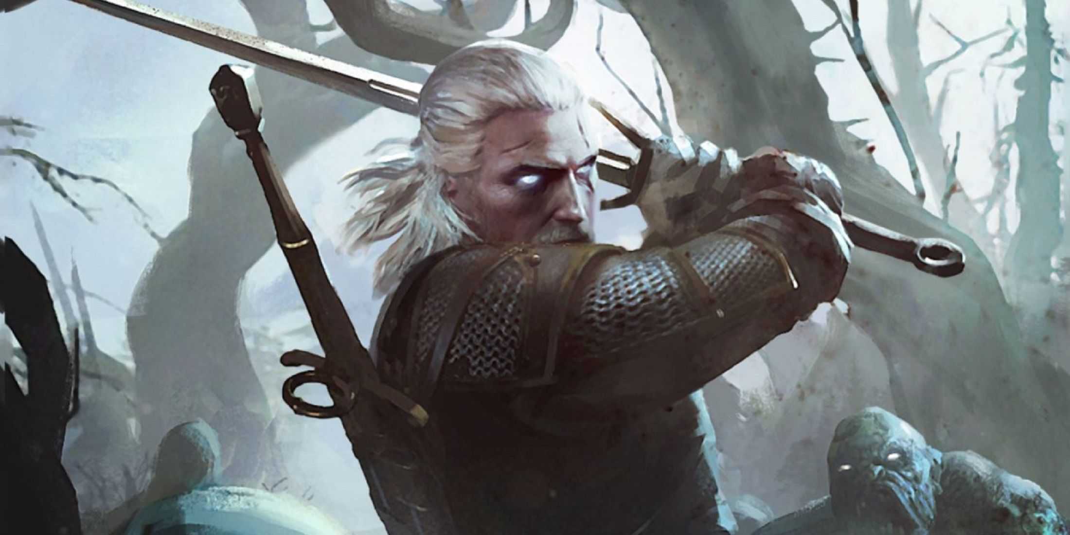 Geralt of Rivia from Gwent: The Witcher Card Game in a combat stance